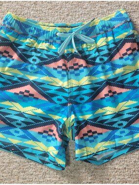 SAXX Oh Buoy 2N1 Swim Trunks Shorts Mens Size Medium Lined 5" Aqua Colorful